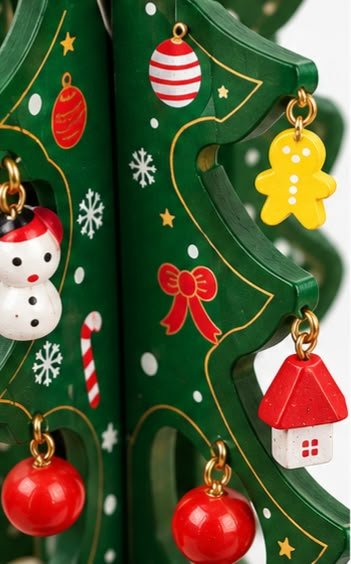 Wooden Christmas Tree with Colorful Hanging Ornaments - Divinix store