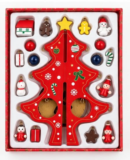Wooden Christmas Tree with Colorful Hanging Ornaments - Divinix store