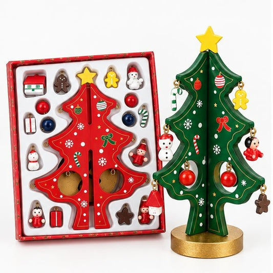 Wooden Christmas Tree with Colorful Hanging Ornaments - Divinix store
